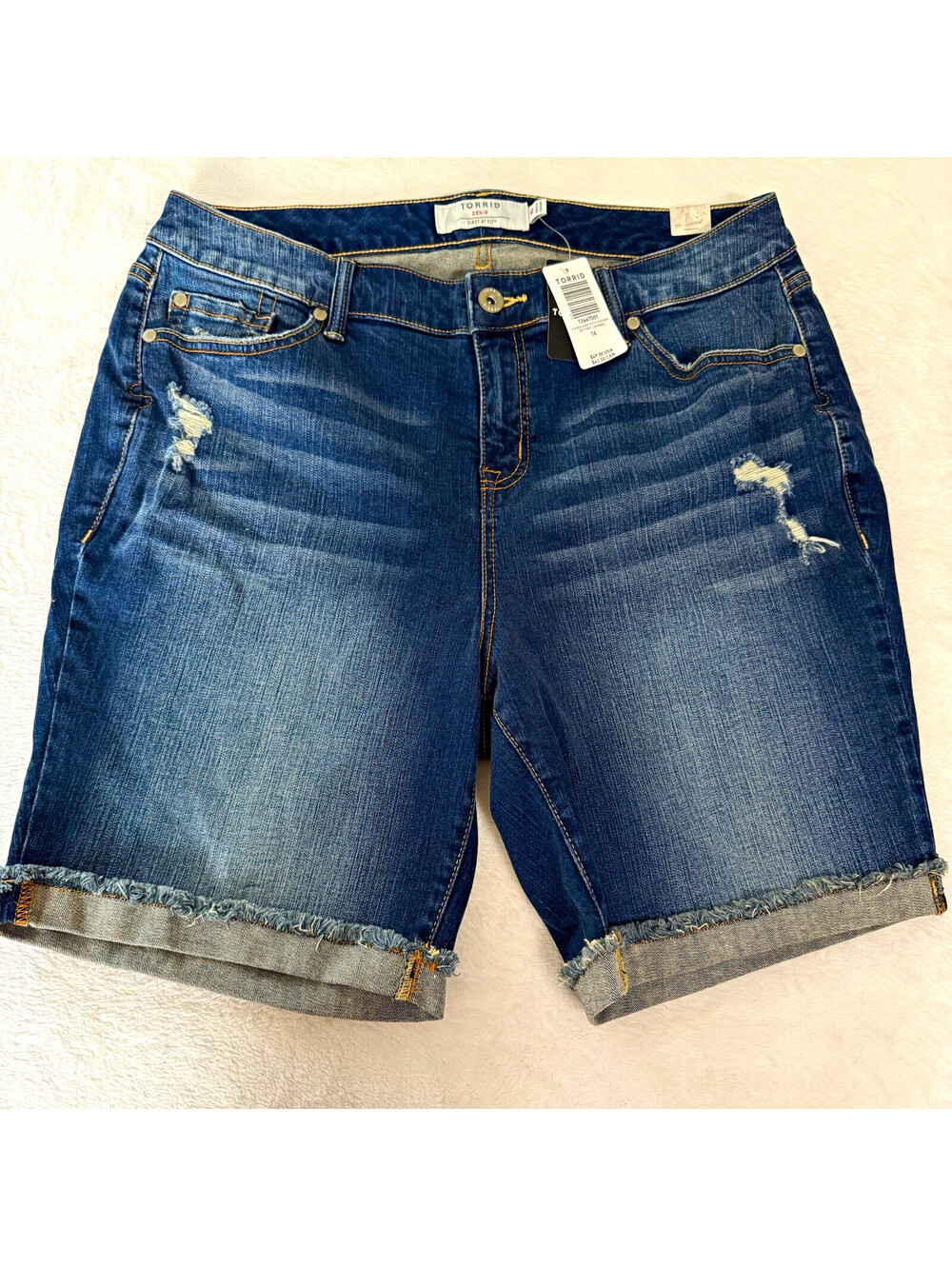 Torrid Denim Womens 16 High Rise Bermuda Shorts Distressed Cuffed Frayed NWT